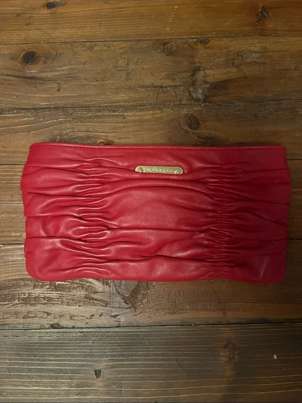 Michael Kors Red Ruched Leather Wristlet Clutch